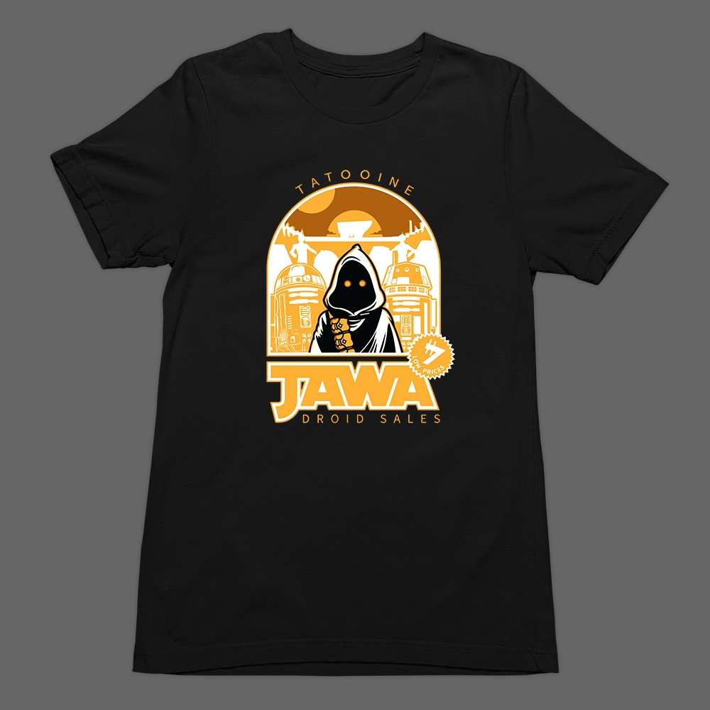 Camiseta Básica T-Shirt Jawa Droid Sales Tatooine Star Wars Filme Disney Unissex