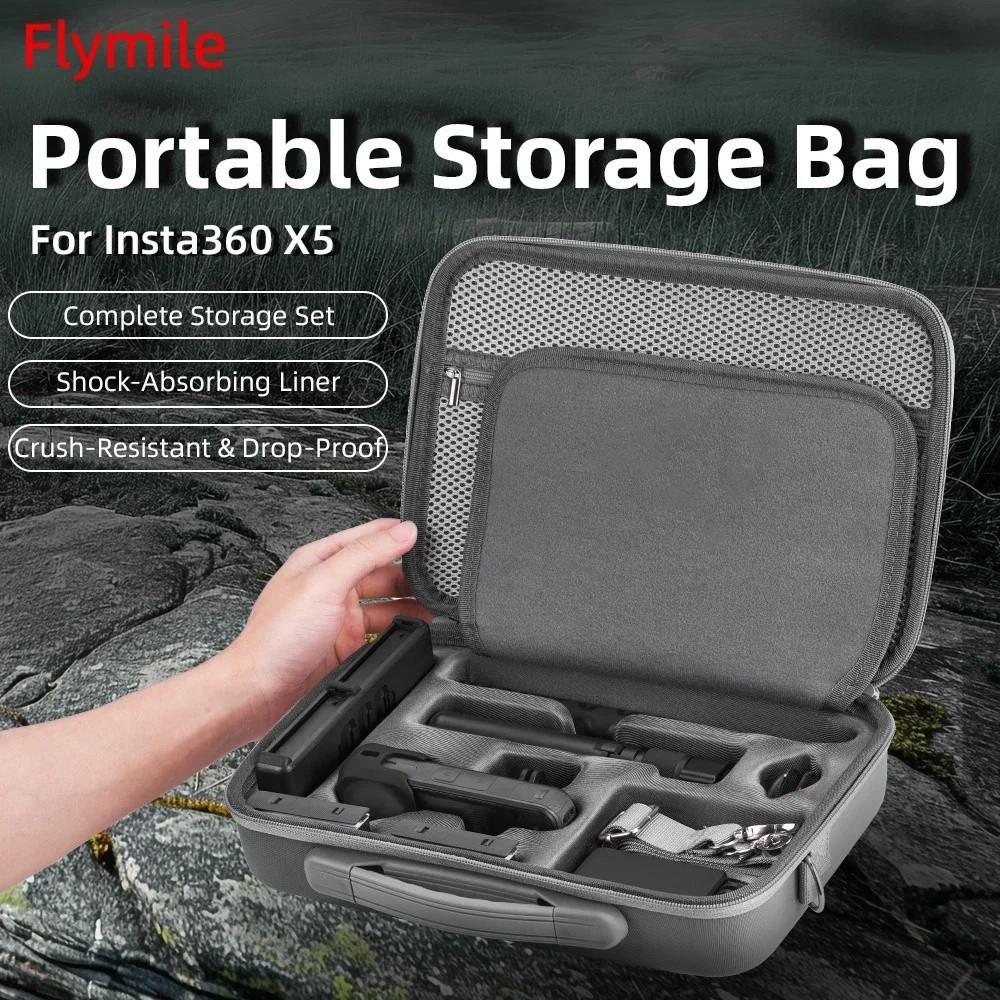 Estojo de transporte Flymile para câmera Insta360 X5, bolsa de armazenamento, caixa de PU, bolsa de mão anti-riscos, bol