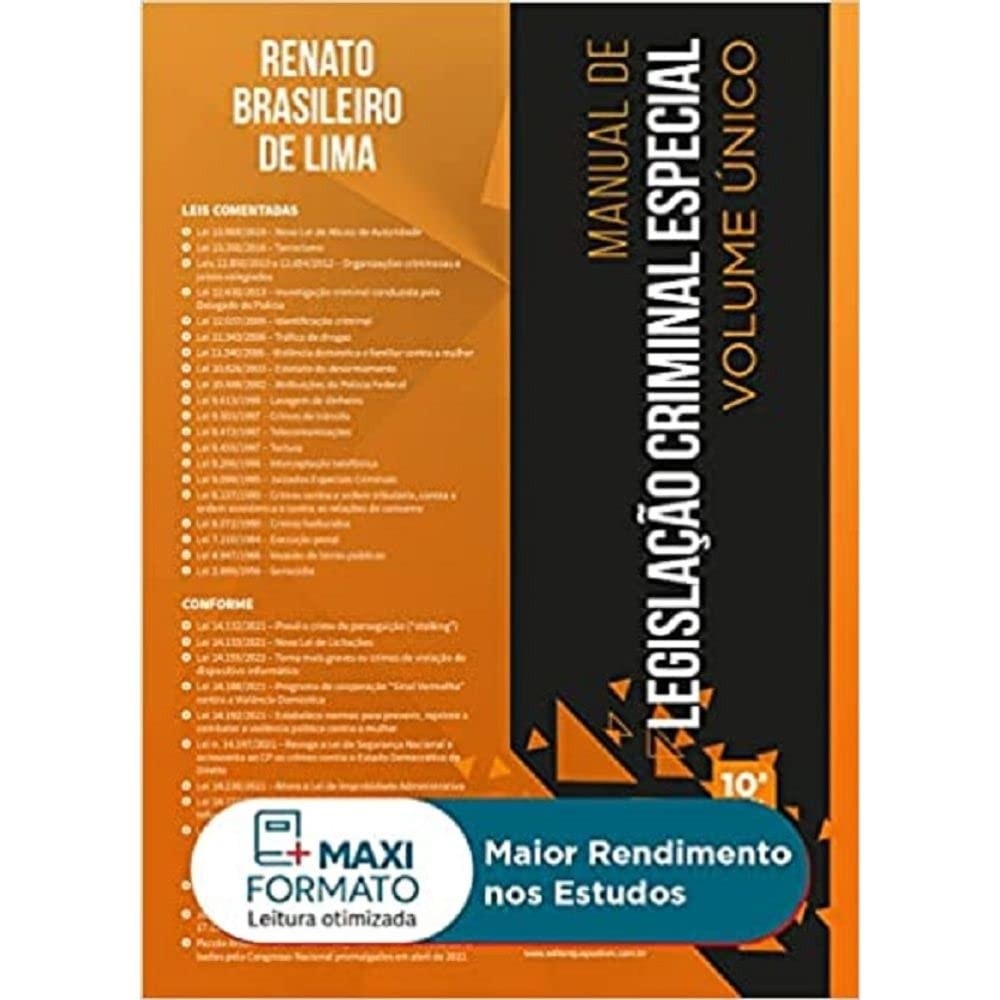 Manual de Legislação Criminal Especial volume único 2021 2 semestre 10 edição autor Renato Brasileiro de Lima