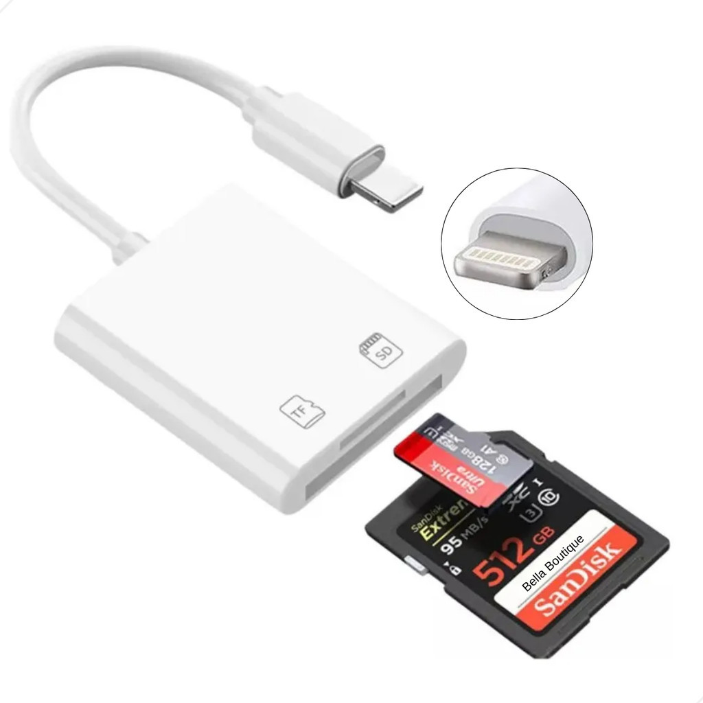 Adaptador Lightning Leitor Cartão Sd Tf iPhone 11 X 8 iPad.