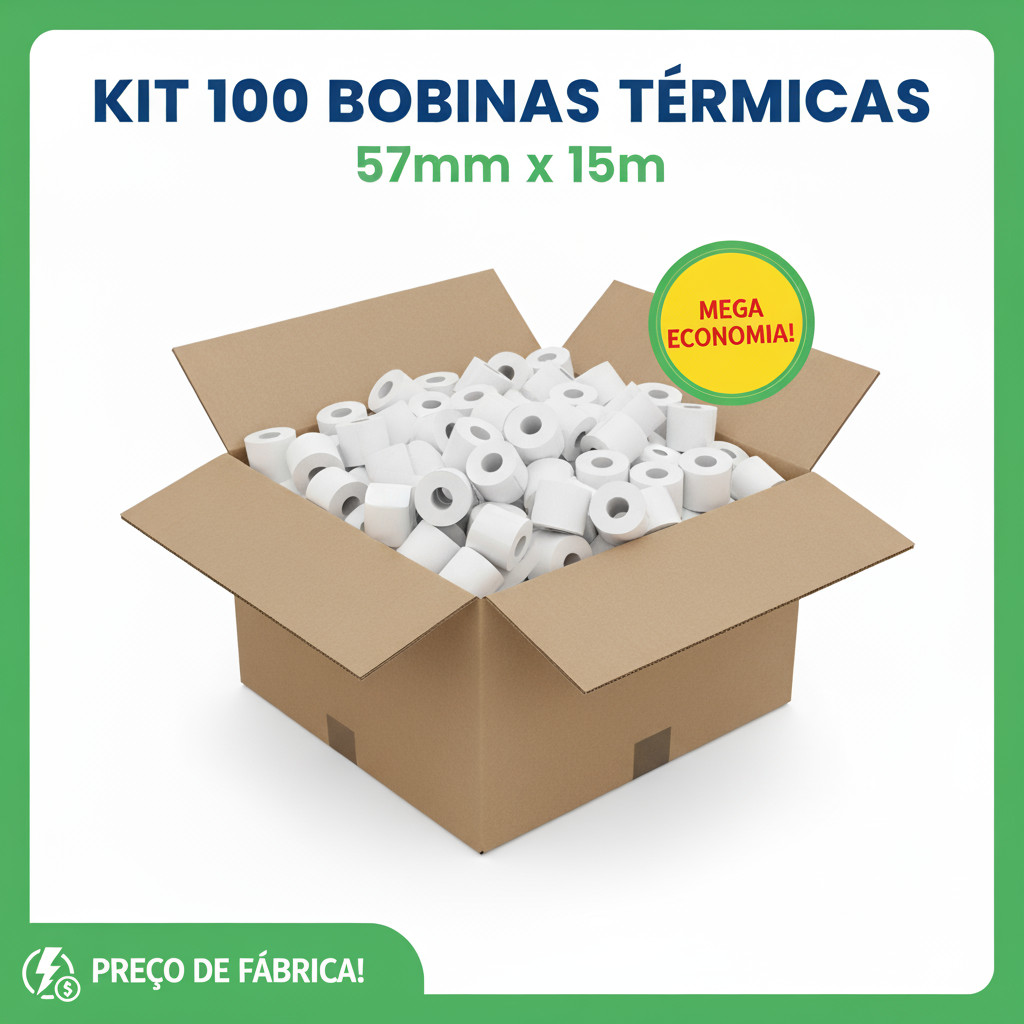 Kit Bobinas Térmicas 57mm x 15m (100 Rolos) ATACADO TOTAL p/ Moderninha Cielo Franquias