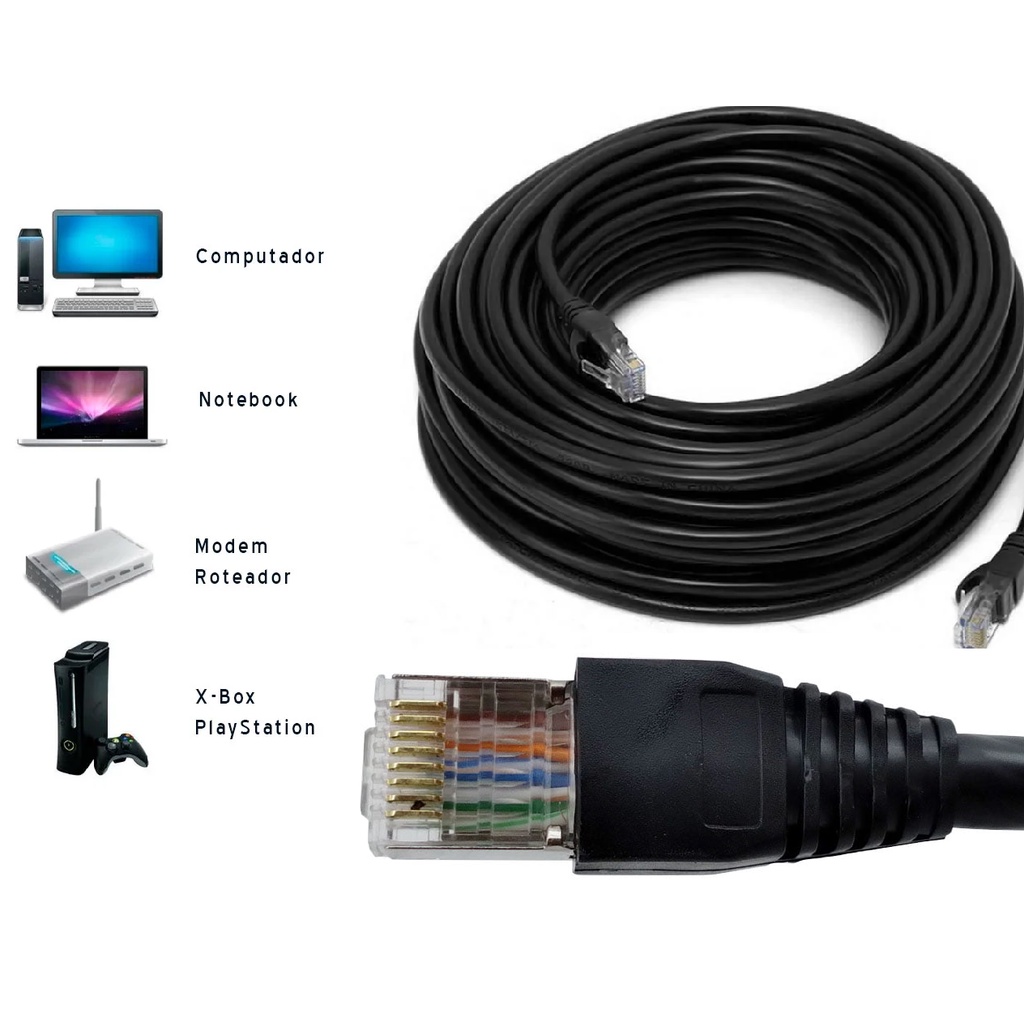 Patch Cord Cat6 Rj45 2mt 23awg- 0,57mm Preto Kit 10 Unid.