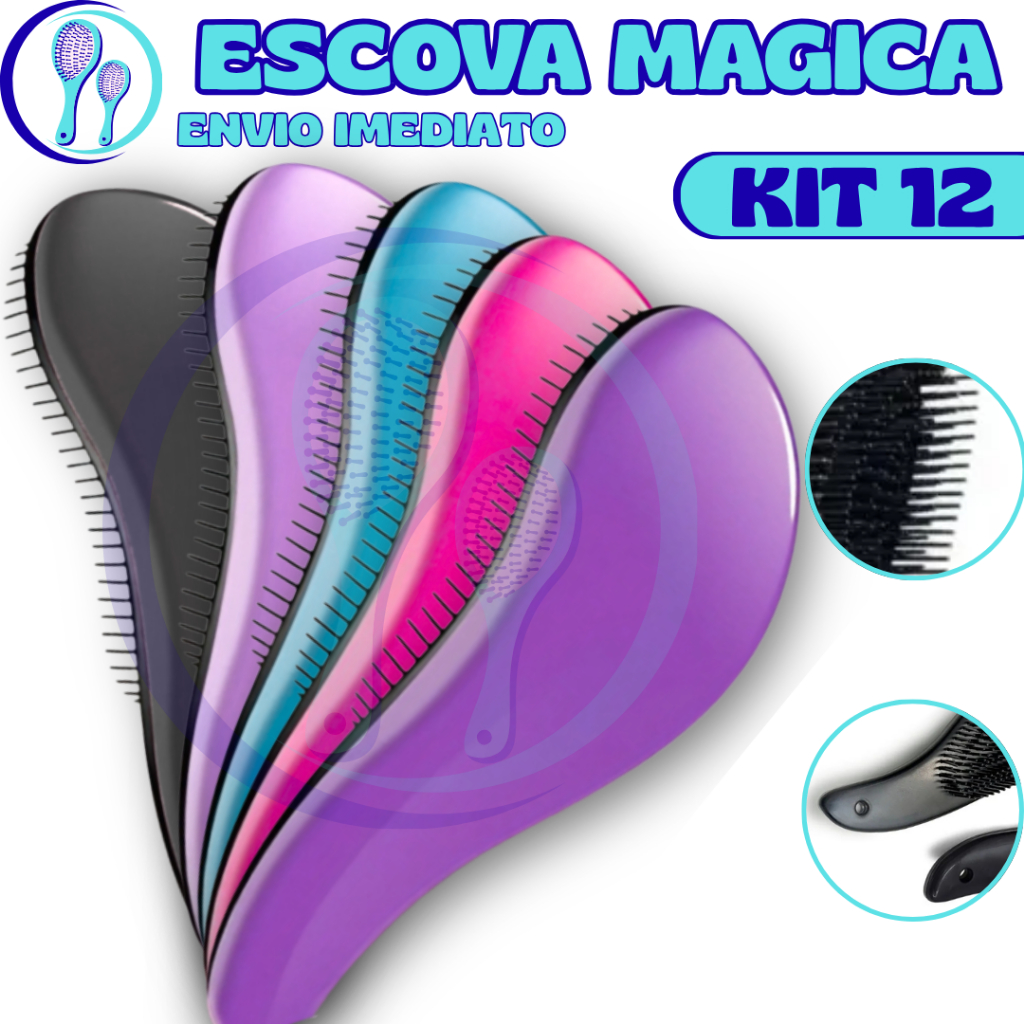 Kit 12 - Escovas Mágicas pra cabelo - Anti Frizz - De Desembaraçar Cabelo - Escova Cabelo