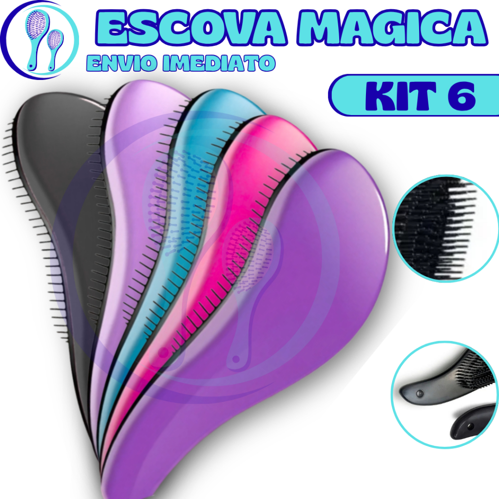 Kit 6 - Escovas Mágicas pra cabelo - Anti Frizz - De Desembaraçar Cabelo - Escova Cabelo