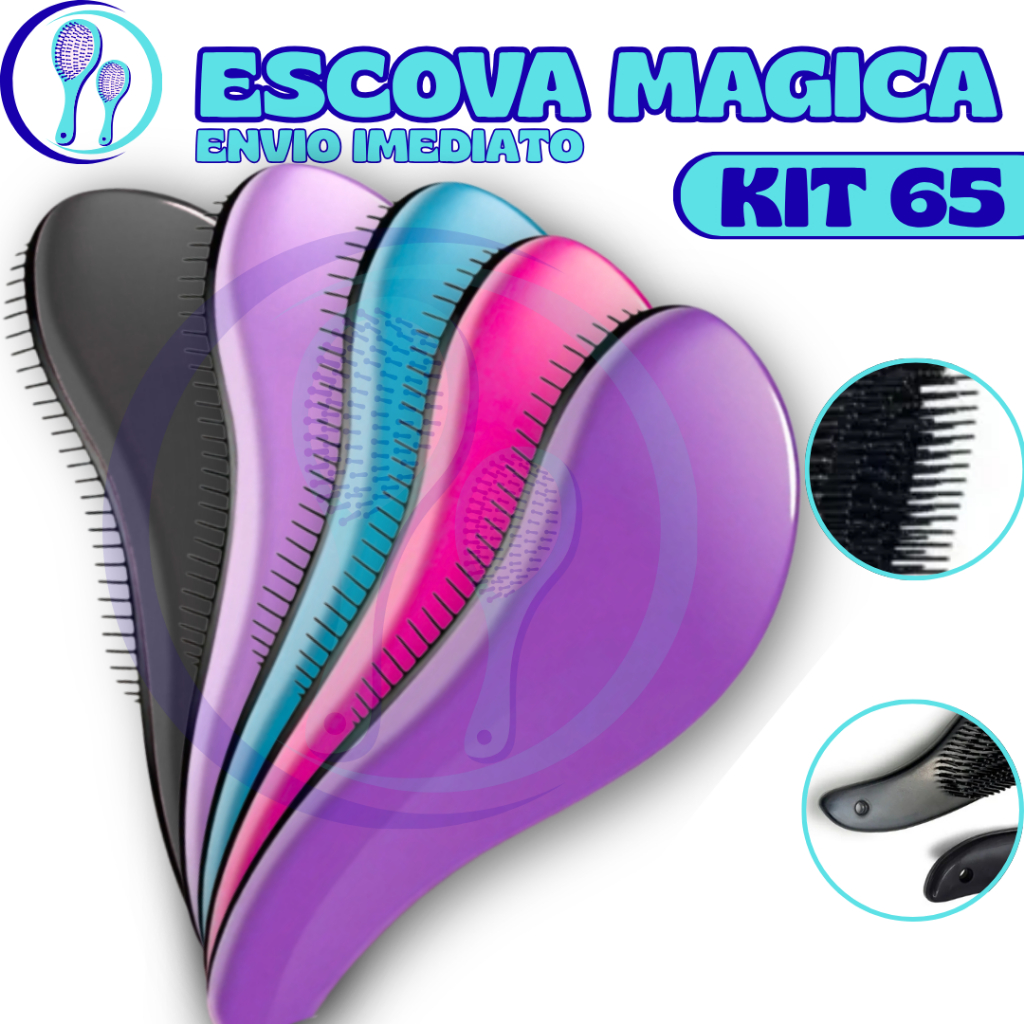 Kit 65 - Escovas Mágicas pra cabelo - Anti Frizz - De Desembaraçar Cabelo - Escova Cabelo