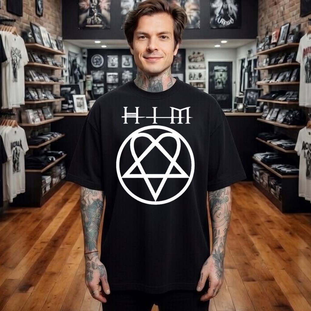 Camiseta Banda HIM vintage,   streetwear estampa silk 100% algodão premium