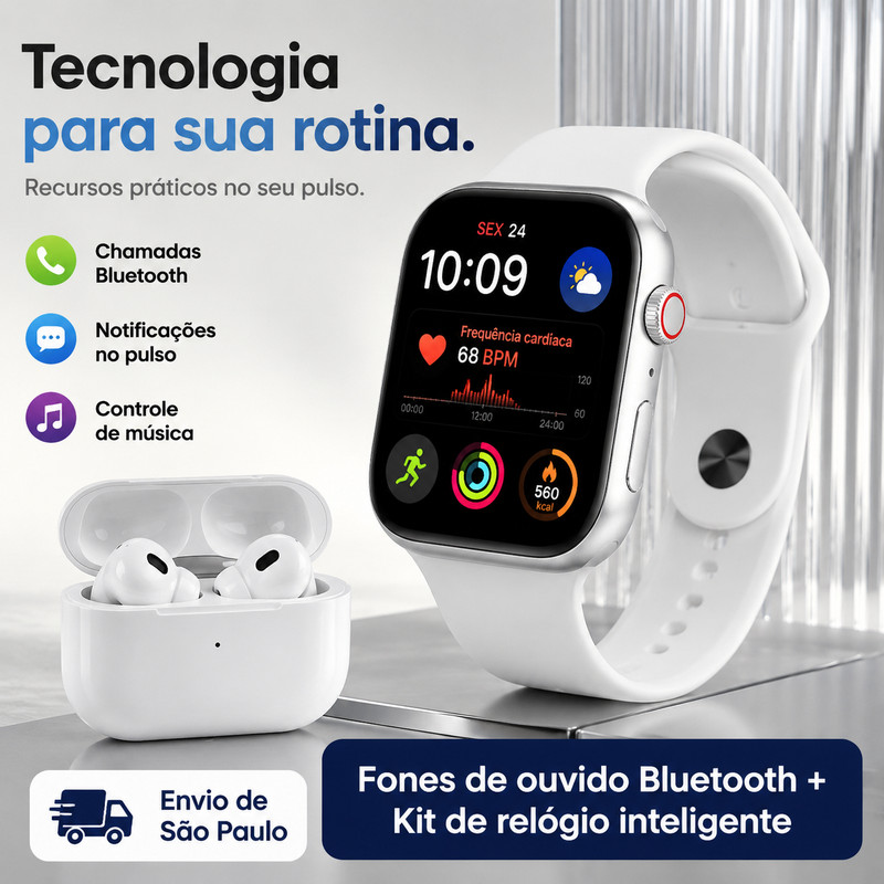 [OneEscolha] Opções: Relógio Inteligente com Conjunto de Fones, Registro de Movimento, iOS & Android, Tela Tátil HD