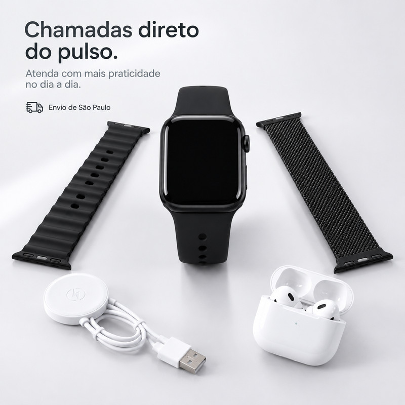 [OneEscolha] Kit opcional: Relógio Inteligente + Fones de Ouvido, Multifuncional, iOS & Android, Uso Cotidiano