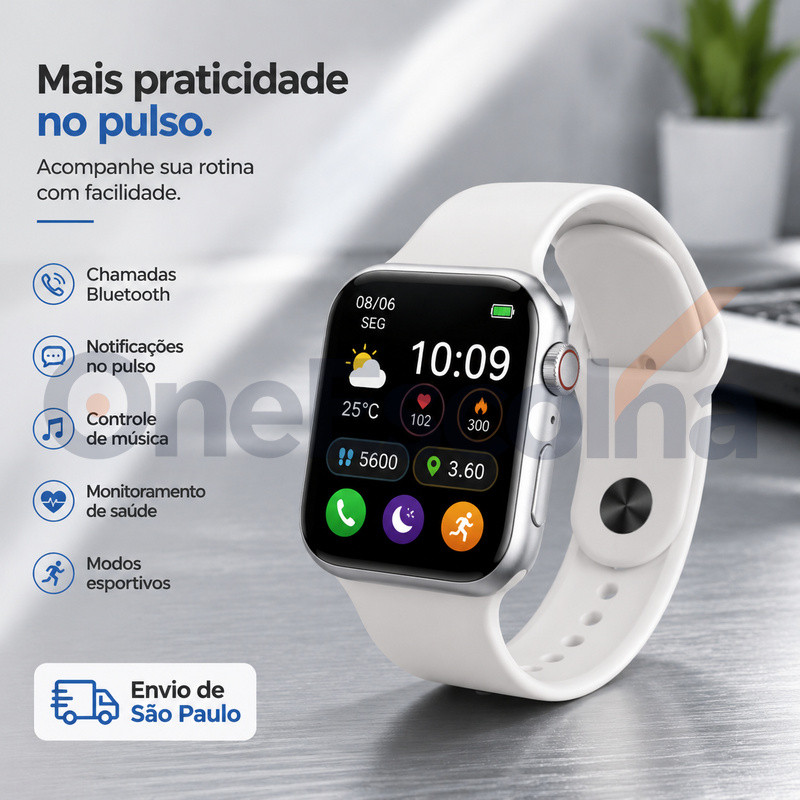 [OneEscolha] Opções: [7 Pulseiras+] Smartwatch em Kit, Registro de Movimento, iOS & Android, Design Refinado