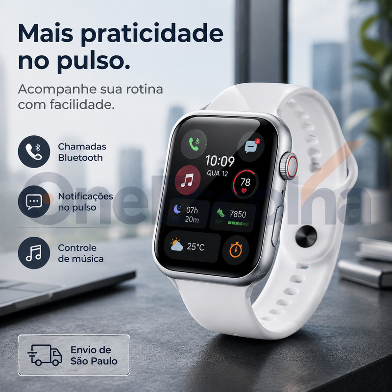 [OneEscolha] Opções: [7 Pulseiras+] Smartwatch em Kit, Alta Qualidade, iOS & Android, Modelo Versátil e Refinado