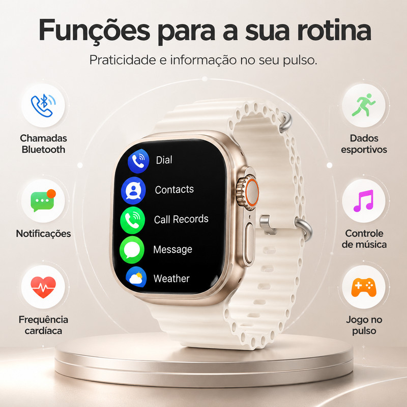 Opções: smartwatch com fones de ouvido, compatível com sistemas iOS e Android, ideal para uso diário, multifuncional, te