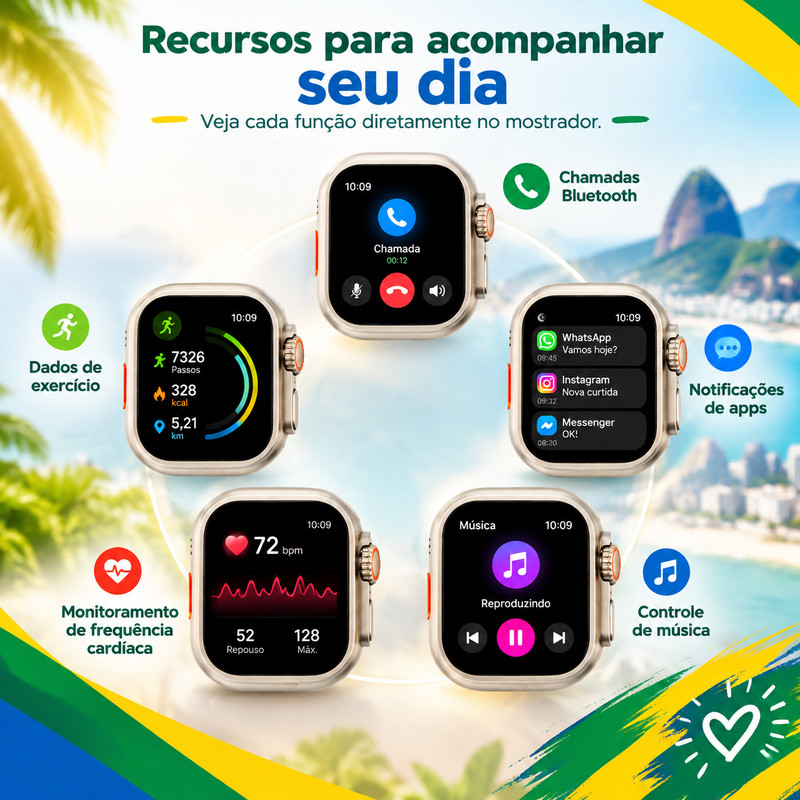 Envio de São Paulo, pacotes opcionais: [7 pulseiras+] Conjunto de relógio e pulseira, iOS & Android, multifuncional 1DW9