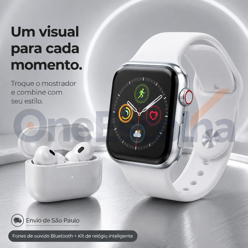 [OneEscolha] Kits à escolha: Kit com Smartwatch e Fones de Ouvido, Alta Qualidade, iOS & Android, Uso Cotidiano