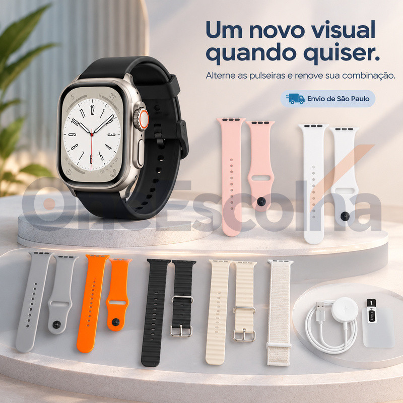 [OneEscolha] Escolha seu Smartwatch: [7 Pulseiras+] ou kit com Fones, iOS & Android, Estilo Casual, Multifuncional