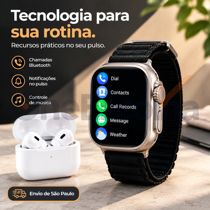 [OneEscolha] Modelos com: Conjunto de Fones + Relógio Inteligente, iOS & Android, Visual Esportivo, Tela Tátil HD