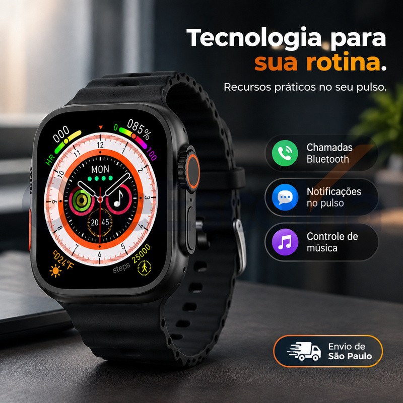 Smartwatch S17 49mm Esportivo, Alta Qualidade, Carregamento sem fio, iOS & Android, Modelo Versátil e Refinado