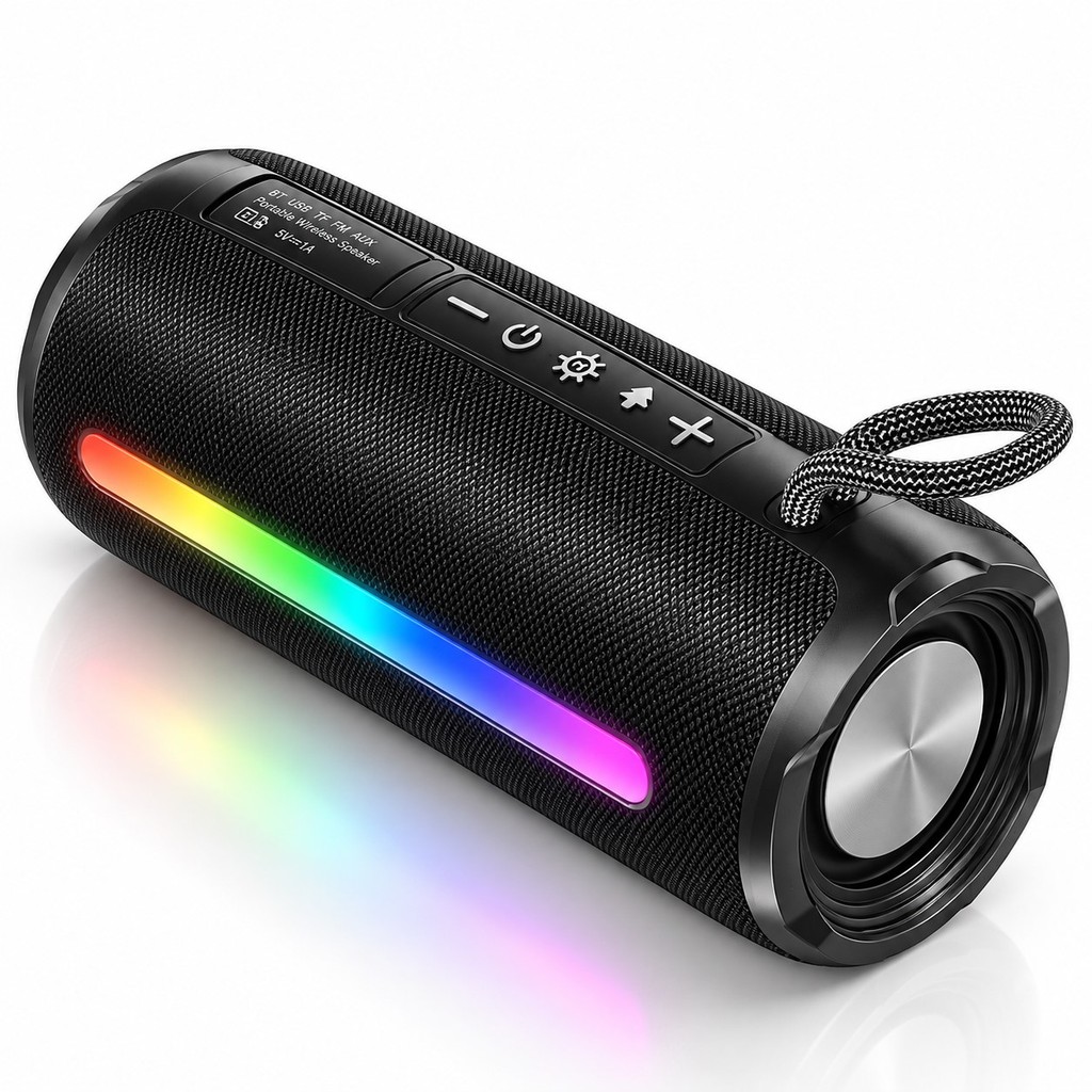Caixa de Som Bluetooth 5.3 Portátil Potente LED RGB TWS FM USB Estéreo para Festa Viagem Praia