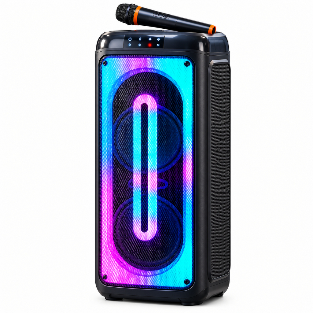 Caixa De Som Torre 3000w Profissional Bluetooth + Microfone Karaokê Tws Led Rgb Potente Portátil USB