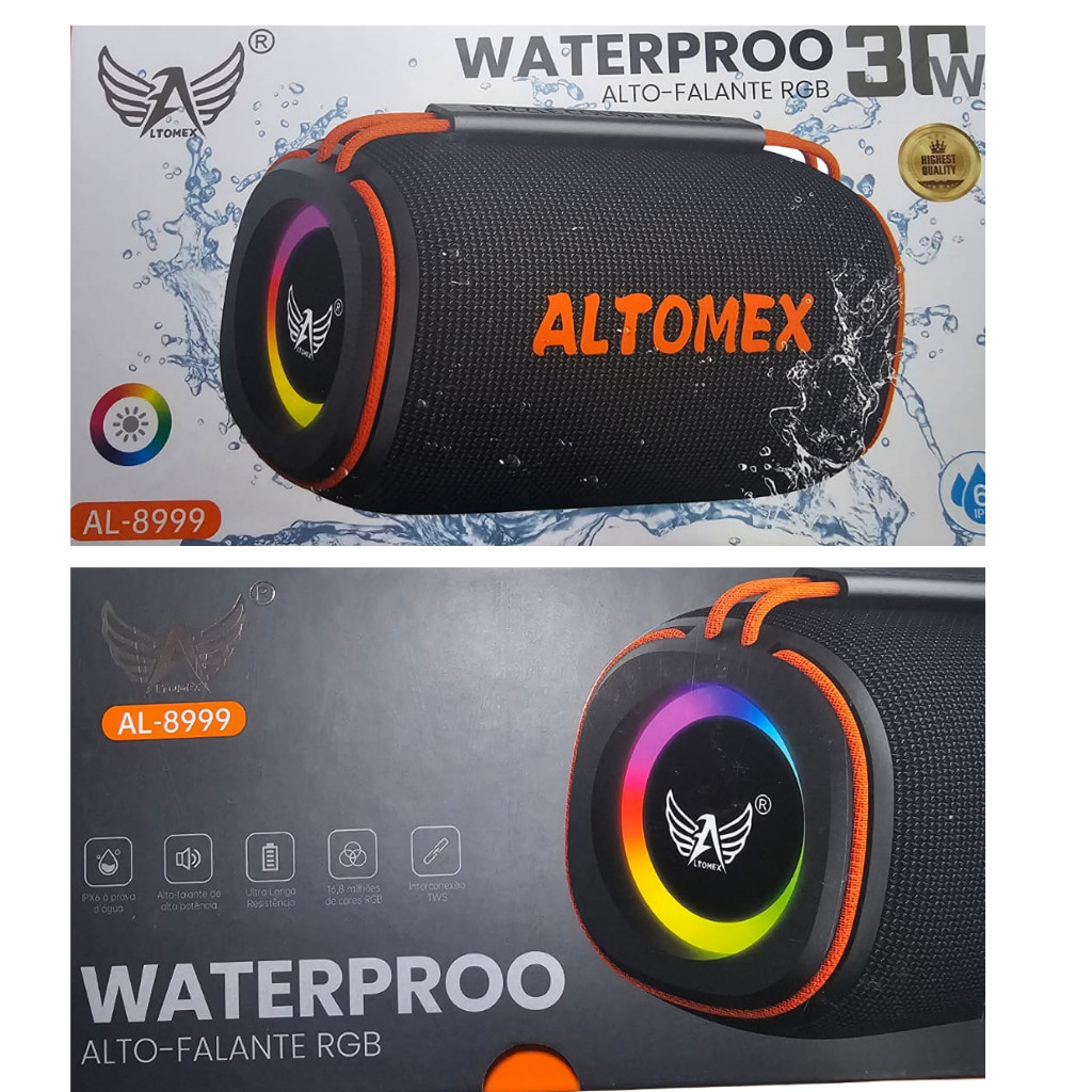 Caixa De Portátil Compacta Potente 30 W À Prova D'Água Luz Led RGB TWS Fm P2 Cartão Memória Som