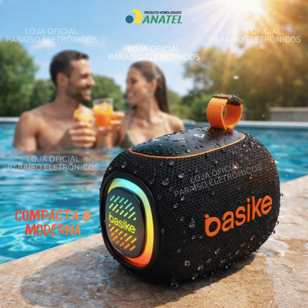 CAIXA DE SOM BASIKE Bluetooth Potente Prova d'água TWS Portátil 6h de Bateria LED - 8W / 15W