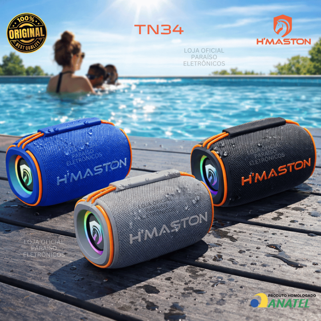 Caixa de Som Portátil 20W RMS Bluetooth RESISTENTE A ÁGUA TN34 H'MASTON TWS SEM FIO