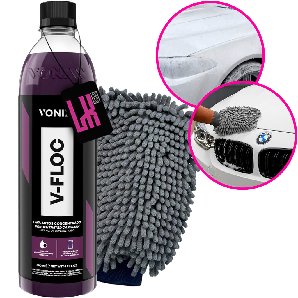 Kit Lavagem Shampoo V Floc 500ml Vonixx + Luva Microfibra Lincoln