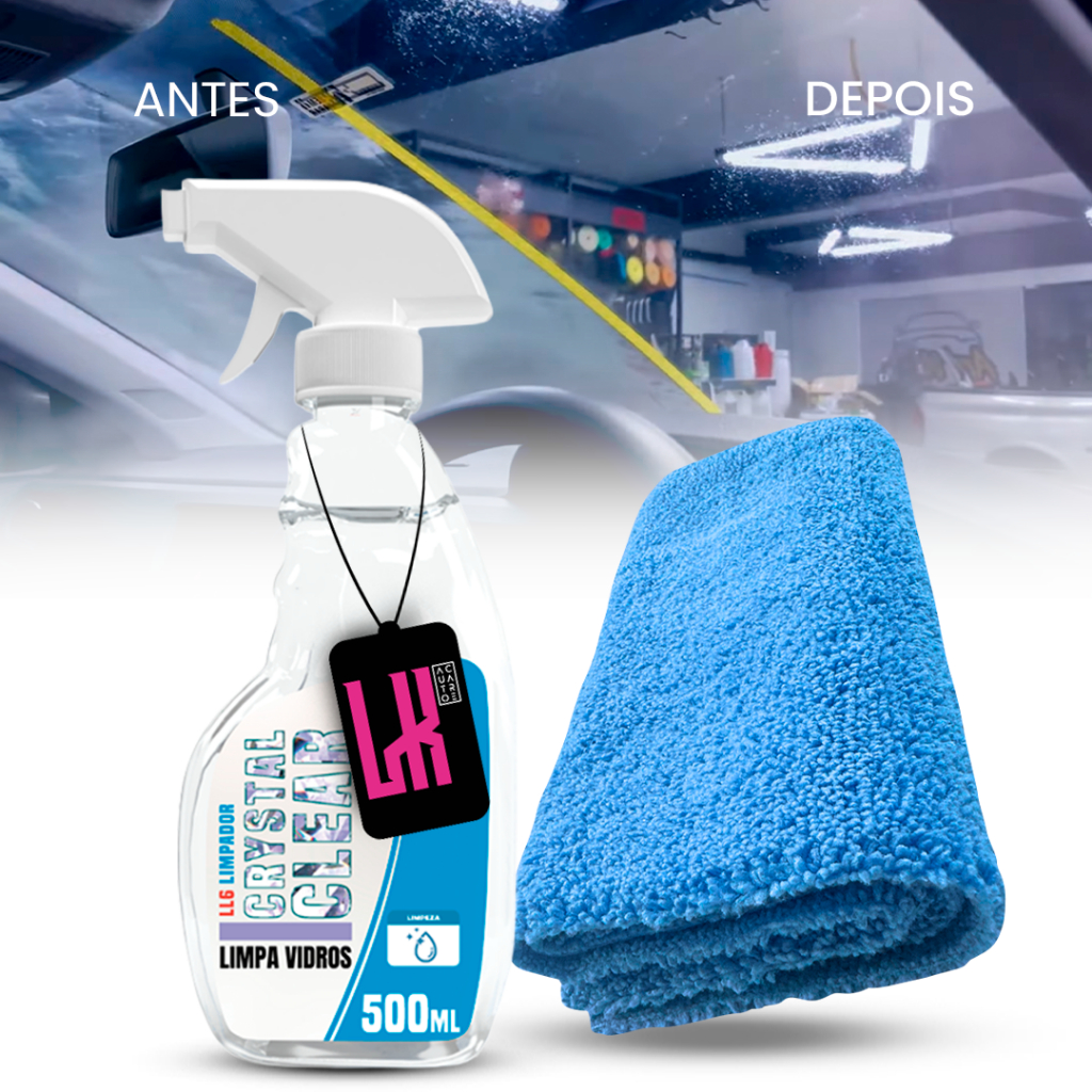 LL6 Crystal Clear Limpa Vidros Anti Embaçante 500ml Lincoln + Microfibra 40x40 350 GSM Zacs