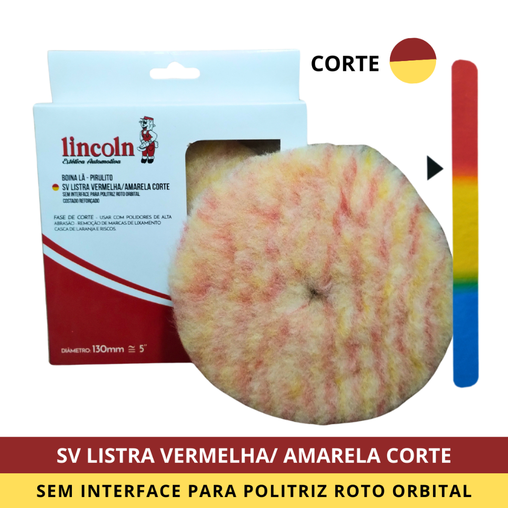 Boina Lã Pirulito SV Listra Vermelha/Amarela Sem Interface Corte 5 Polegadas (130mm) - LINCOLN