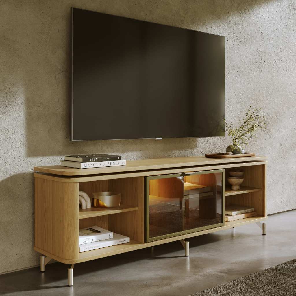 Rack para TVs até 75 Polegadas 100% MDF 1 Porta com Vidro Reflecta Lincoln Float 169cm