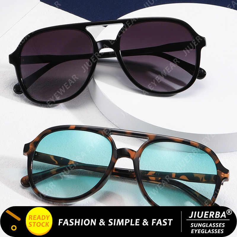 (JIUERBA) Óculos De Sol Aviador De Viga Dupla Retro Homens Coreanos De Moda Com Moldura Sobredimensionada Sunshade