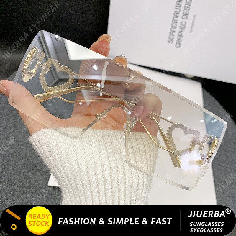 (JIUERBA) Óculos De Sol De Mercúrio Brancos Para Mulheres Moldura Metálica Quadrada One Piece Sunshade Sunglasses