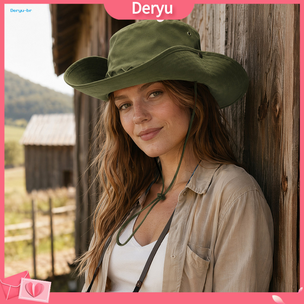 Windproof Cowboy Hat Unisex Western with Adjustable Rope – Outdoor Suede Fisherman Sunshade for Hiking Camping Travel