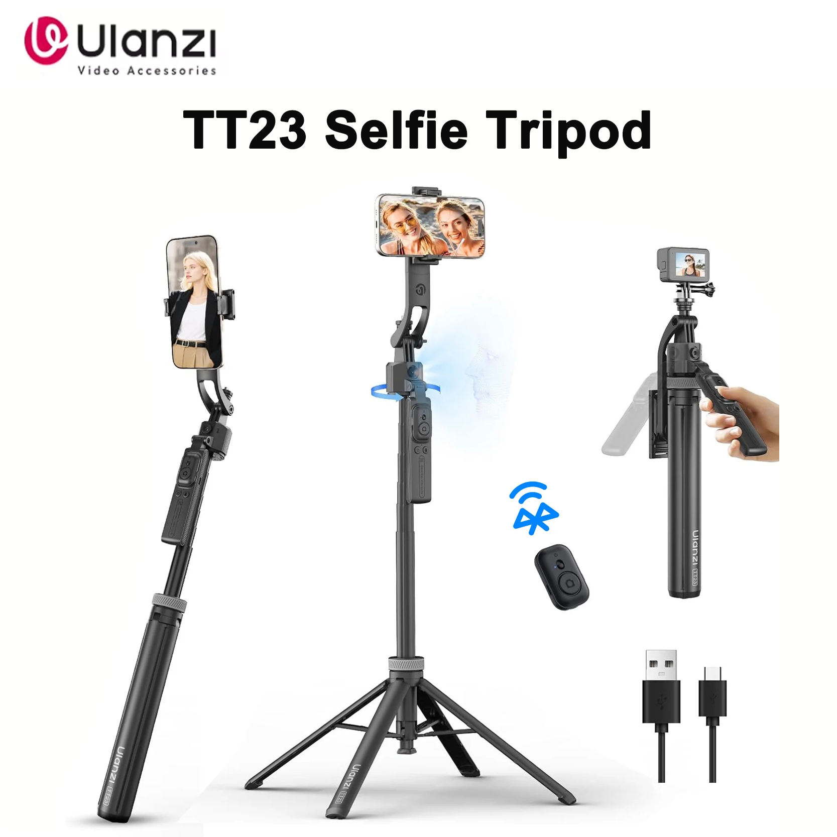 Ulanzi TT23 Tripé Auto Rastreamento Dobrável com Controle Bluetooth para Celular e Câmera de Ação