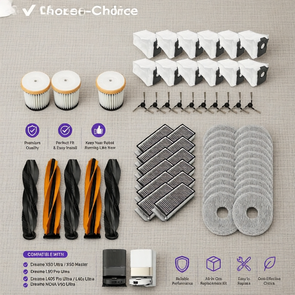 Escova Principal de Substituição, Filtros e Panos de Mop Compatíveis com Dreame X50 Ultra Master, L50 Pro e Kit de