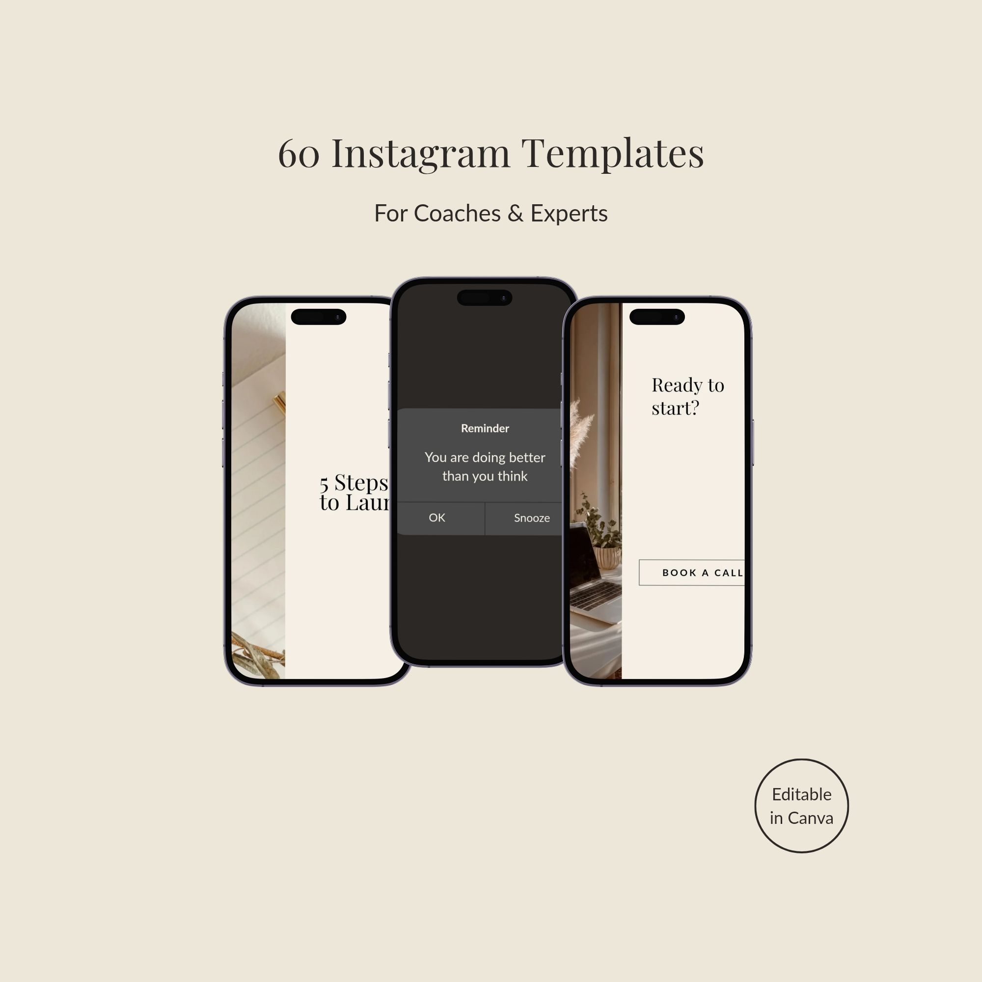 Minimalist Instagram Templates for Coaches (60 Posts)