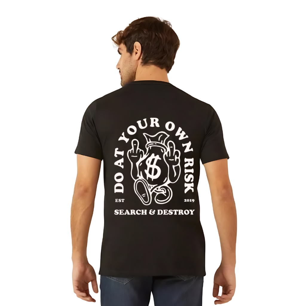 Camiseta Masculina camisa do at your own risk unissex 100% algodão 30.1