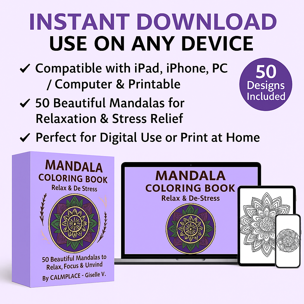 ✨ Mandala Coloring Book – 50 Mandalas to Relax & De-Stress ✨