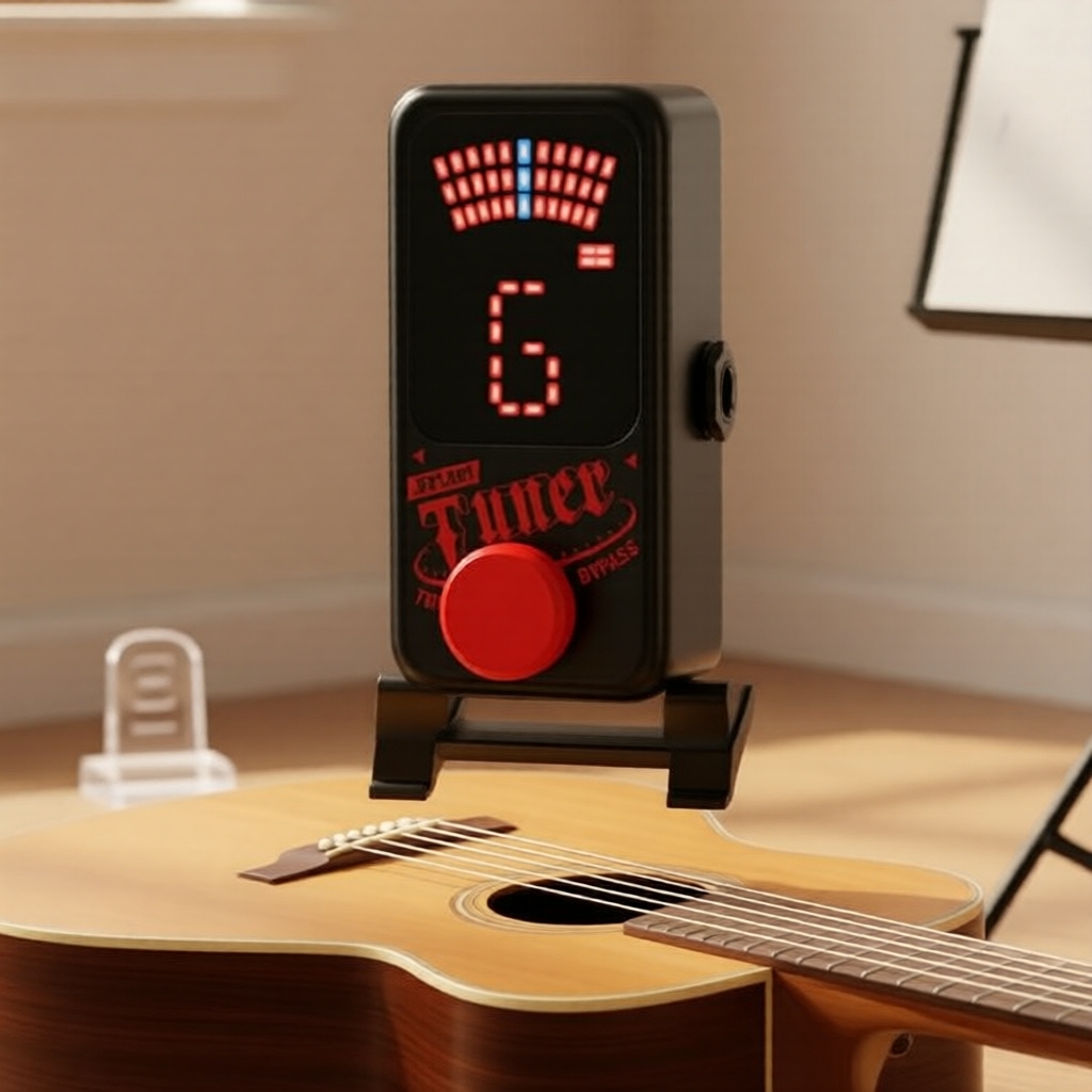 JAMJUM Mini Afinador Cromático com Pedal – Display LED, True Bypass, Alimentação USB/DC 9V, Afinação Silenciosa para
