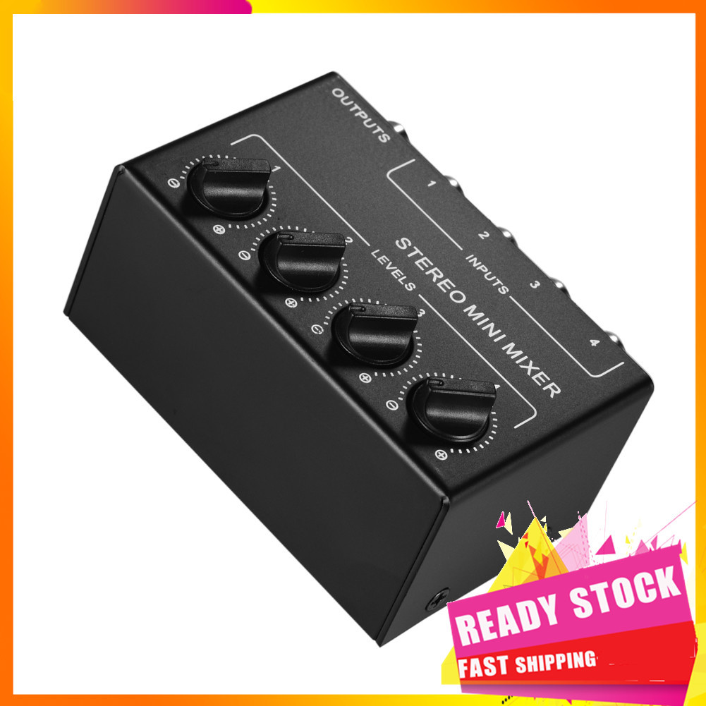 gfgfgfgg Mini mixer de áudio estéreo com entradas RCA de 4 canais, controles de volume separados, revestimento de metal