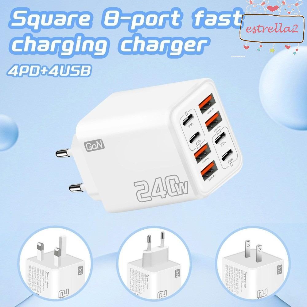 Adaptador De Carregador De Parede AESTRELLA , 4 Portas USB 8 C Cabeça , PD 3.0 240W Power GaN