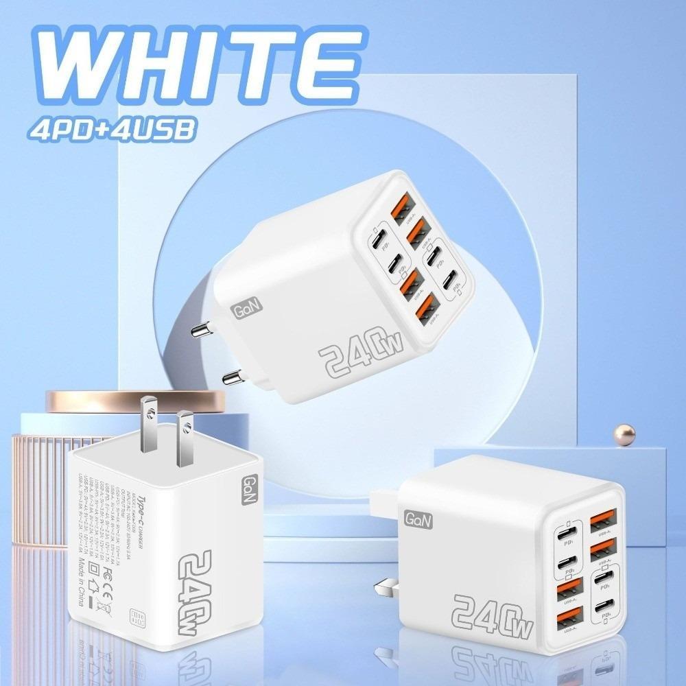 Adaptador De Carregador De Parede , 240W Power 4 Portas USB Cabeça C , PD 3.0 Tipo GaN