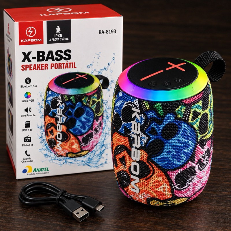 Caixa de Som Bluetooth Kapbom KA-8193 H 50W RGB IPX5