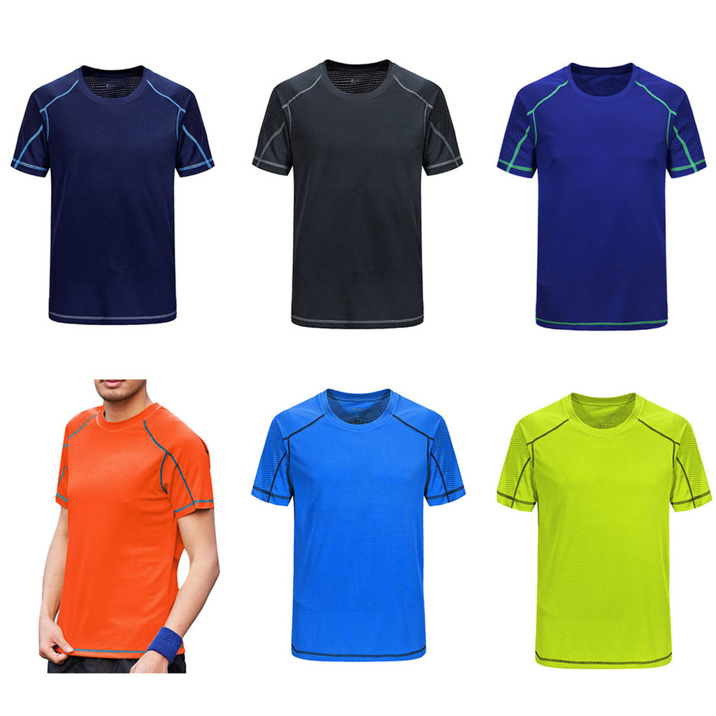 inhzoy Men Breathable Ice-silk Quick-drying T-shirt Short-sleeved Round Neck Running Sport Solid Color Top