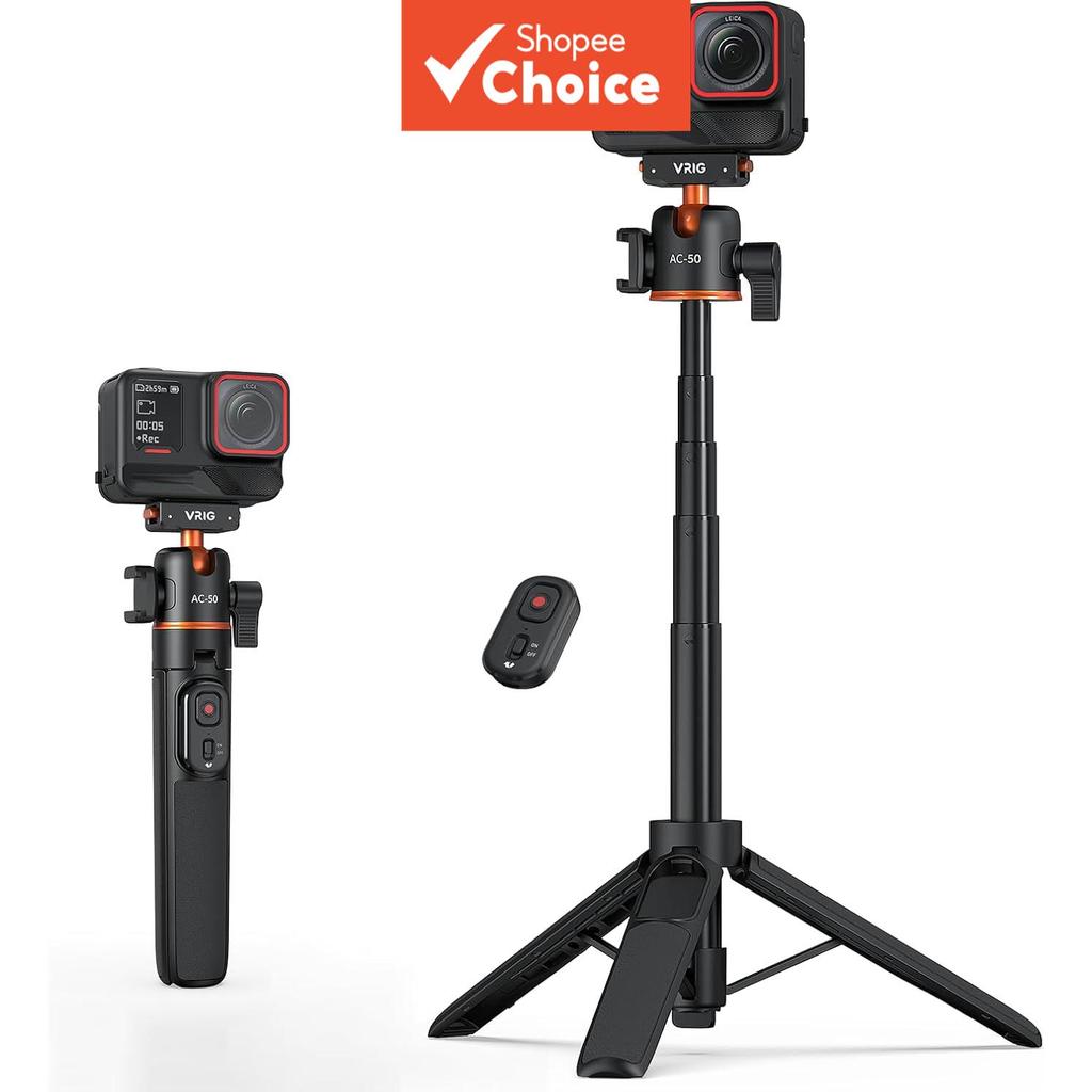 Tripé de bastão de selfie VRIG AC-50, compatível com Insta360 Ace Pro 2 / Ace Pro / X5 / X4 Air com base magnética de