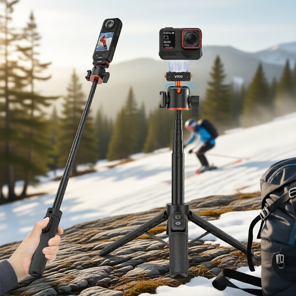 Tripé de viagem VRIG AC50 com suporte magnético de liberação rápida para Insta360, bastão de selfie pronto para o verão