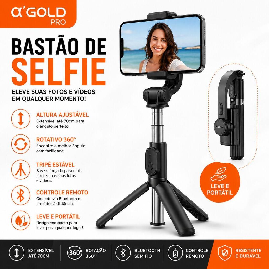 Tripé Bastão de Selfie SLF-08 3 em 1 Rotação 360° Estabilizador para Celular Compatível com Android e iPhone