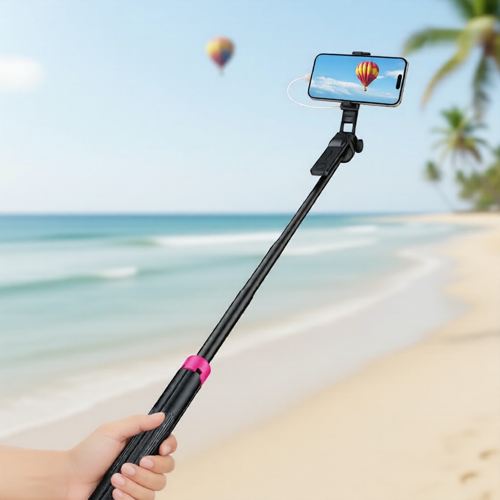 Bastão de Selfie, Tripé de Celular Extensível com Controle Remoto Sem Fio e Suporte para Telefone, Compatível com iPhone