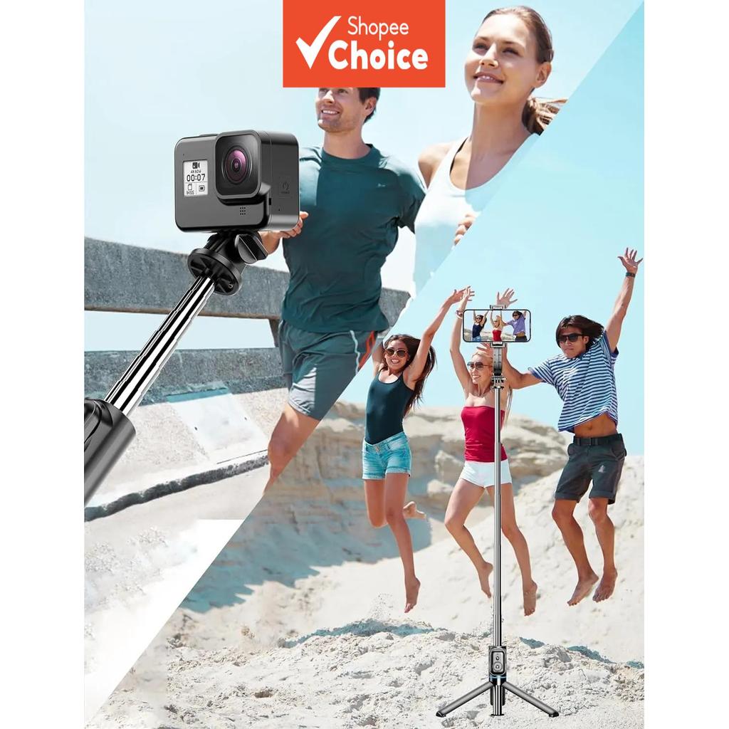 Bastão de selfie extensível com tripé destacável e controle remoto giratório para celulares iPhone/Android/Samsung