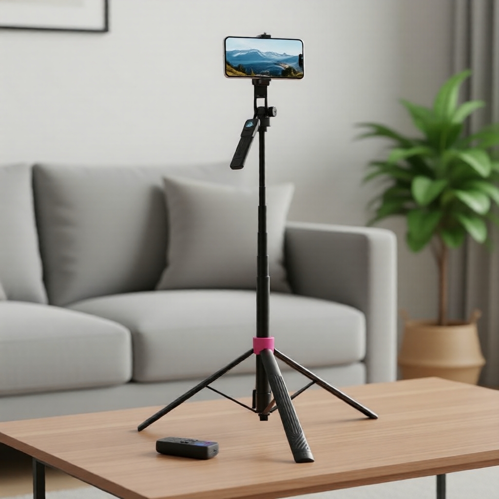 Bastão de selfie tripé dobrável para iPhone com controle remoto e suporte universal para celular, extensível, na cor