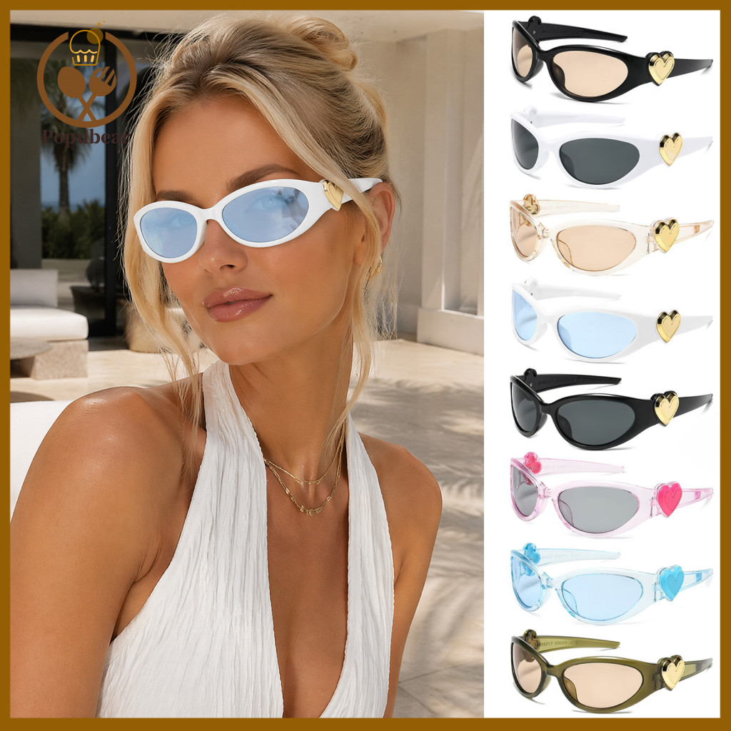 Jelly Pink Sunglasses Retro Millennium Girls Cute Heart Style Uv Protection Summer Eyewear Trendy Women’s Fashion Shad